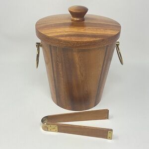 MCM Teak Bentwood Ice Bucket with Tongs by KMC Japan